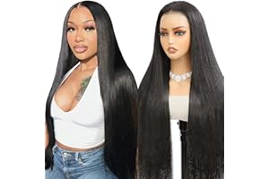 EOOL 26 Pouces 200% Densité Straight Perruque femme naturelle 9X6 HD Max Part Lace Perruque Cheveux Humain Sans Colle Glueless Wig human Hair Pré-pincé pré-coupé For Women Friendly To Beginners(66cm)