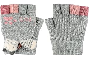 FAKEFACE Manoplas con botón con solapa, guantes sin dedos para niños, invierno, cálidos, forro de felpa, guantes de invierno con aspecto de conejo