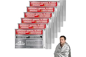 CLUSAZ 6 Mantas Térmicas de Emergencia XL (210 × 160 cm) Reutilizables – Retienen hasta 90% del Calor Corporal – Camping, Coche, Supervivencia