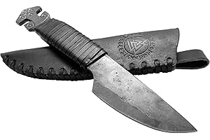 Toferner 2 - Cuchillo de acero Thor - Forjado a mano y aspecto vintage - Hoja puntiaguda ultra afilada - Elegante diseño antiguo - Incluye estuche de cuero auténtico