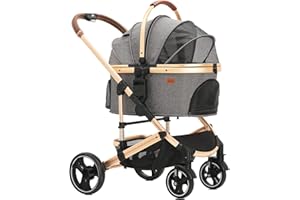 Blahoo Dog Trolley 2-in-1 Dog Buggy Dog Box Transport Bag Foldable up to 20 kg Pet Buggy with Mesh Windows & Cat Buggy for Small Dogs Cats (Grey)