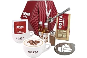 KIMM & MILLER Costa Coffee Hamper Gift - Luxury Gifts for Coffee Lovers with Coffee Cups, Costa Coffee (200 grams), Coffee Syrups, Hot Chocolate & More