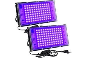 Indmird Lumiere Noire LED 100W, Lot de 2 Projecteur LED UV Extérieur 395-400nm Lumière Noire Ultraviolet IP65 Etanche Lampe LED Ultra Violet pour Soiree Fluo, Body Painting, Bar, Aquarium, Halloween