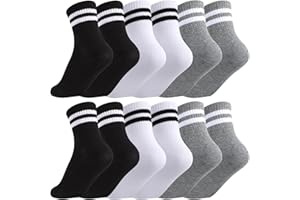 Zuimei 6 Pairs Boys Girls Socks Kids Sport Crew Socks Junior Cotton School Sports Sock, Striped Stretchy Athletic Sock for Girls and Boys 6-12 Years