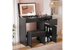 Blisswood Dressing Table with Flip Up Mirror and Led lights, Vanity Makeup Table Drawer Storage Unit Cosmetic Bedroom Dresser Make Up Desk For Living Room, Bedroom Furniture (Black)