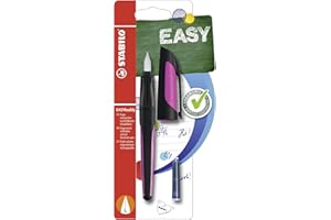 ‎STABILO Schulfüller mit Linkshänder-Feder L - STABILO EASYbuddy in schwarz/magenta - blau (löschbar) - inkl. Patrone