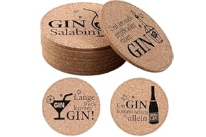 XIAONIU Untersetzer Gin Set 9 Stück Gin mit Ginsprüchen, 10cm Glasuntersetzer Kork Gin Untersetzer, für Ginfans Ginliebhaber und Gintrinker (deutsche Sprüche)