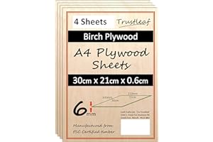 TRUSTLEAF 6mm Birch Plywood A4-300x210x 6mm - (Pack of 4) Laserable Low Fume E1 Glue Ply.