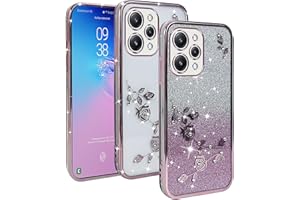 XINYEXIN Funda Glitter para Xiaomi Redmi 12 4G, Carcasa Teléfono Antigolpes Transparente Bling Sparkle, Ultra Delgado Cute Brillante para Niñas y Mujeres - Oro Rosa