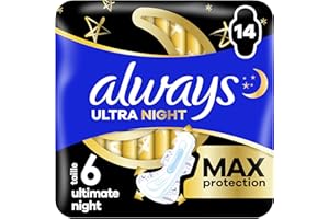 Always Serviettes Menstruelles Ultimate Nuit (Taille∘6) Ailettes x 14, Super Absorbantes, Pour Règles