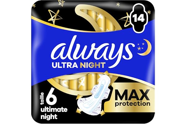 Always Serviettes Menstruelles Ultimate Nuit (Taille∘6) Ailettes x 14, Super Absorbantes, Pour Règles