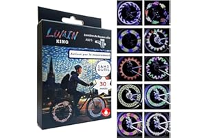 LuminKing lumière LED pour Rayon de vélo - 14 Ampoules LED, 30 Motif de Couleur, Commutation Automatique de Motif, Montage Facile de Roue, Accessoire Velo éclairage
