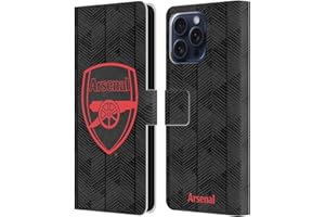 Head Case Designs Officially Licensed Arsenal FC Black Crest and Gunners Logo Leather Book Wallet Case Cover Compatible With Apple iPhone 16 Pro Max