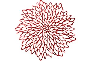 Snowkingdom 6 Pack Red Placemats Metallic Shiny Pressed Vinyl Dinning Round Table Mats Decoration for Christmas Valentine's Day Weddings Winter