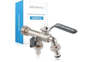 Bächlein Universal Doppel Auslaufhahn für den Garten [anthrazit] inkl. 2 Schlauchanschlüssen - edler Doppelwasserhahn mit 1/2 Zoll Anschluss und 3/4 Zoll Adapter, Doppel Kugel-Auslaufventil