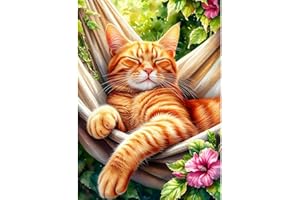 DPHERO Sleeping Cat Diamond Painting Kits for Beginners Adults,5D DIY Hammock Diamond Art Kits,Round Full Drill Kitten Gem Art Crafts Kits,DIY Painting by Numbers for Home Wall Decor 12x16 inch