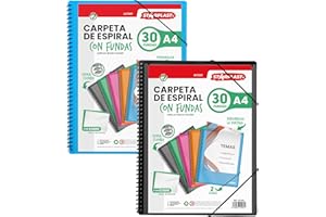 Starplast Dossier Pochettes spiralées flexibles - 30 pochettes transparentes, A4, fermeture élastique, couverture en polypropylène, personnalisable, utilisation scolaire et de bureau - Pack 2 assorti
