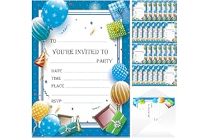 SOL 28x Blue RSVP Party Invitations with Envelopes - Premium Cardstock RSVP Invitation for all Occasions - Birthdays, Baby Showers, Christening, RSVP, Kids Childrens Parties Celebrations - [Write On]