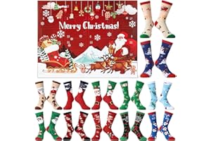 Joxessaien 12 par damskich skarpet bożonarodzeniowych, kalendarz adwentowy 2025, przytulne skarpety damskie (rozmiar 35-42), puszyste skarpetki, kalendarz bożonarodzeniowy, prezenty na Boże Narodzenie