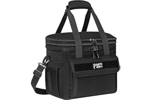 PARTI FISH Bolsa Isotermica Bolsa Termica Porta Alimentos, 15L 18L 2-Pisos Regulable Impermeable A Prueba De Fugas 5-Capas-Material Termico Bolsa Comida Nevera Portatil Trabajo Playa Golf, Moda Negra