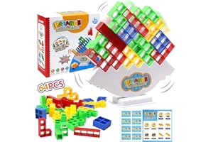 J.K-Toys Tetra Tower Balance Game, 64 PCS Team Tower Stacking Game for Kids & Adults Party Game, Swing Stack Balance Toy Perfect for Family Games, Travel, Easter Gifts for Kids Boys Girls