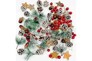 TSLBW Lot de 108 décorations de Couronne de Noël pommes de pin artificielles et baies de houx rouges pin naturelles pour DIY décoration de sapin de fête de Noël