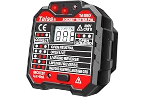 Taiss Tester di Presa con LED display di tensione,circuiti elettrici 48-250V Tester di uscita Presa di corrente Circuito elettrico/RCD,CAT II 300V TA106D