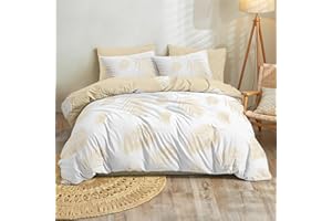 DREAMZIE Funda Nordica Cama 200x200 cm Diseño de Hojas de Palmera Beige y Blanco con 2 Funda Almohada 65x65 cm - Funda nordica 200x200 de 100% Microfibra - Certificada Oeko Tex