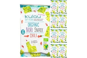 Kulau Bio Nori przekąska - ostra przekąska z prażonych liści Nori / przekąska azjatycka / delikatna, chrupiąca i pikantna (8 x 4 g)