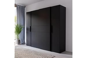 ‎FORTE Forte KALIXTUS schwarzer Kleiderschrank 200, moderner Schwebetürenschrank, 4-türig, Holzwerkstoff, Schwarz Matt, 200,1 cm breit x 190,5 cm hoch, 61,2 cm tief