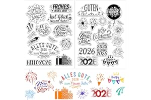 BETESSIN 2Blatt Klare Stempel Silikon Stempel Neujahr Silvester Stempelset 2026 Stempelmotive New Year Clear Stamps Deutsch Sprüche Weihnachten für Kartenherstellung DIY Geschenk Scrapbooking
