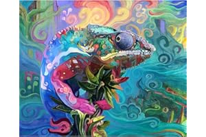 Malowanie Według Numerów Dorosłych, CAYUDEN 40x50 cm Kameleon Akrylowe Olejne Według Numerów dla Dorosłych Początkujący Dzieci z 3 Pędzlami Zwierzę Malowanie Według Numerów Paint by Numbers