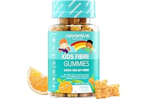 Kids Fibre Gummies - 1000 mg Fibre Supplement - with Chromium, Vitamin D, Vitamin B12 & Calcium - for Gut Health and Digestive System Support - Vegan - Gluten-Free - 30 Inulin Gummies - Novomins