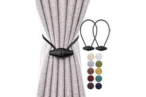 TECVINCI Embrasses de Rideau Magnétiques avec Aimant Plus Grand de Mise à Niveau, Paquet de 2 Retenues de Draperie de 40 cm pour Rideau Intérieur et Extérieur - Noir