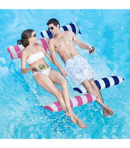 AOMAIGAD – Hamac Piscine Gonflable 4-en-1 – Lot De 2 (rose + Bleu) Avec Pompe à Air – Capacité 210 Lbs – Ergonomique, Durable