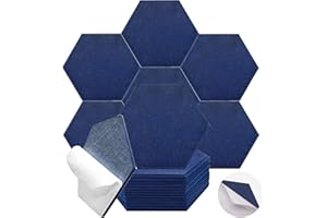 TIKYSKY Lot de 12 panneaux acoustiques auto-adhésifs en mousse acoustique hexagonale, 30,5 x 25,4 x 1 cm, panneaux acoustiques insonorisants, panneaux muraux haute densité, amortissement du bruit