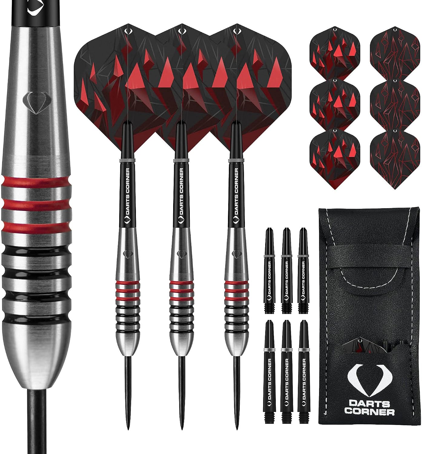 Darts Corner Astrofire | Juego de Dardos con Cuerpo 90% tungsteno y Punta de Acero Incluye 6 Aletas, 6 Varillas, Tarjeta de Pago y Estuche de Almacenamiento, Anillos y