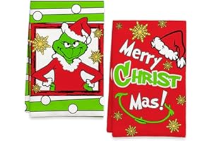 Ohok 2 Stück Weihnachten Handtücher 45x65 cm, Mode Dekoration Küchentücher Grinch Weihnachtsmann Geschirrtücher Weiche Mikrofasertücher für Badezimmer Küche Trockentuch Weihnachten Deko (Set T)