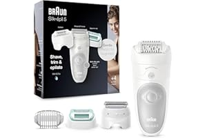 Braun Silk-épil 5 Épilateur Électrique Femme, Tête De Rasage Et Tondeuse Pour Une Épilation En Douceur, Pincettes Micro-Grip, Technologie Wet & Dry, 5 5-625, Blanc/Gris