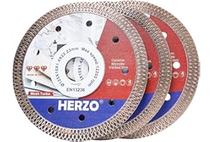 HERZO Set of 3 Diamond Cutting Discs 125 mm, Porcelain Stoneware Cutting Disc, Separating and Cutting for Ceramics, T