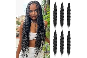 Herkeymidy Sea Wave crochet Hair 6 pack 22 pouces Deep Wave Wave cheveux tressés crochet tresses synthétiques cheveux noirs femmes (1B)