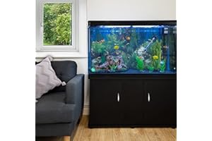 MONSTER SHOP MonsterShop Large Fish Tank Black 4ft 300L 65 Gal Aquarium Marine Tropical Saltwater Freshwater. Black Cabinet Storage Stand. Blue Gravel. Filter, Air Pump, Heater, LED Light Tank Accessories…