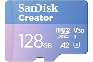 SanDisk Creator microSDXC UHS-I + SD adapter 128GB (For Smartphones, Camera's and Drones, 5,3K & 4K, A2, C10, V30, U3, Speeds up to 190 MB/s, 3 months Adobe Lightroom included)