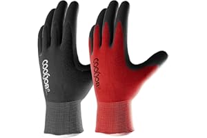COOLJOB 2 Paar Gartenhandschuhe Herren, mit Rutschfeste Latex-Beschichtung Montage Handschuhe, Arbeitshandschuhe Herren mit optimaler Griffigkeit, schwarz & rot, Größe 9/L