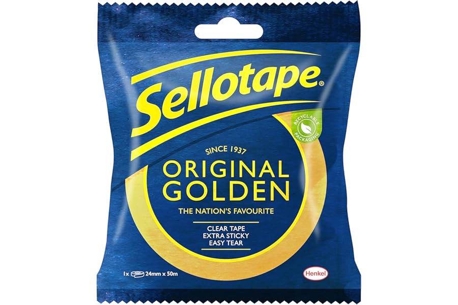 Sellotape Original Golden, Multi-Purpose Clear Tape for Household Objects, Clear Packing Tape for Sticking Envelopes or Cards