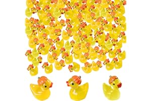 CYUXING 50Pcs Halloween Pumpkin Luminous Duck, Halloween Miniatures Decor for Crafts, Fairy Garden Mini Festival Pumpkin Duck Gifts Decorations Suitable for Lively Party Events