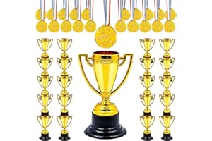 MSYU 40 PCS Mini Trophies and Medals Set Includes 3.34'' Gold Plastic Trophy Cup and 1.4'' Winner Medals for Kids and Adults Party Favors School Sports Events Prize Competition