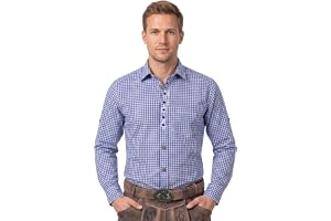 German Wear Koszula do stroju ludowego w kratkę z haftem szarotki z bawełny