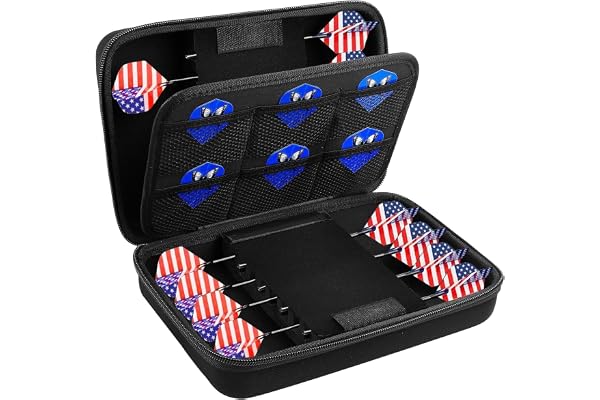 PSofcake Étui pour 16 fléchettes en acier et jeu de fléchettes souples, étui de rangement pour ailettes, pointes, tige, anneaux en caoutchouc, Noir , Organiseur de valise