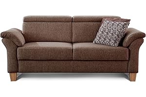‎CAVADORE Cavadore 3-Sitzer Sofa Ammerland / Couch mit Federkern im Landhausstil / Inkl. verstellbaren Kopfstützen / 186 x 84 x 93 / Strukturstoff braun